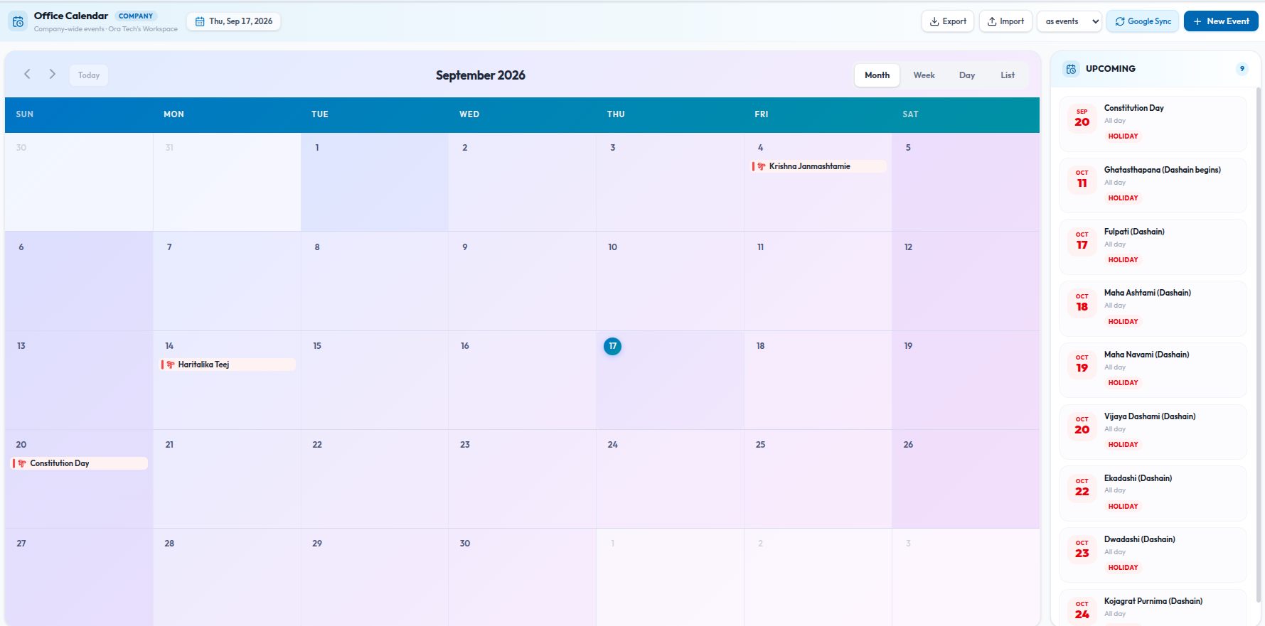 Official Calander